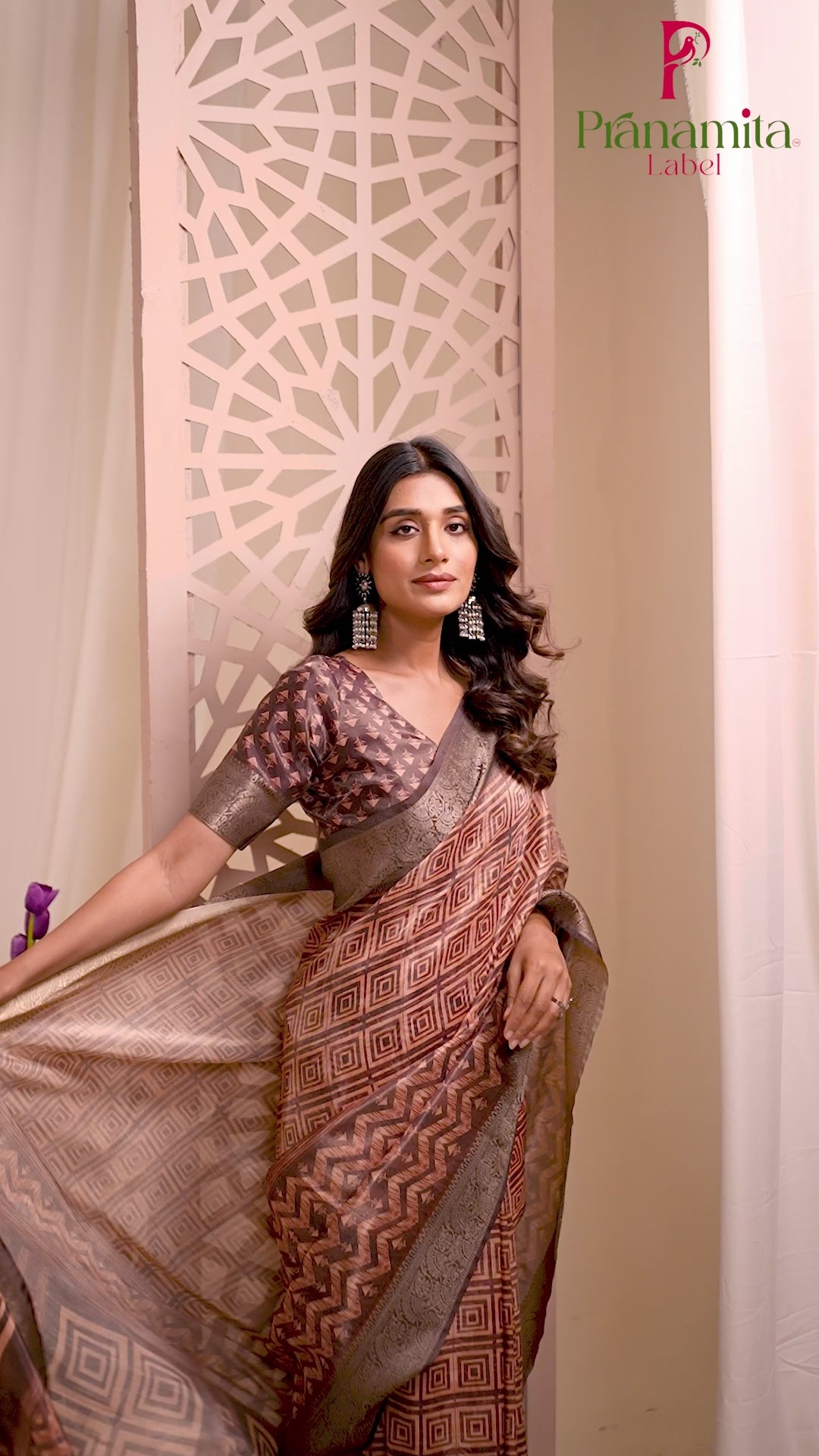 Maroon Tussar Silk Ajrak Saree